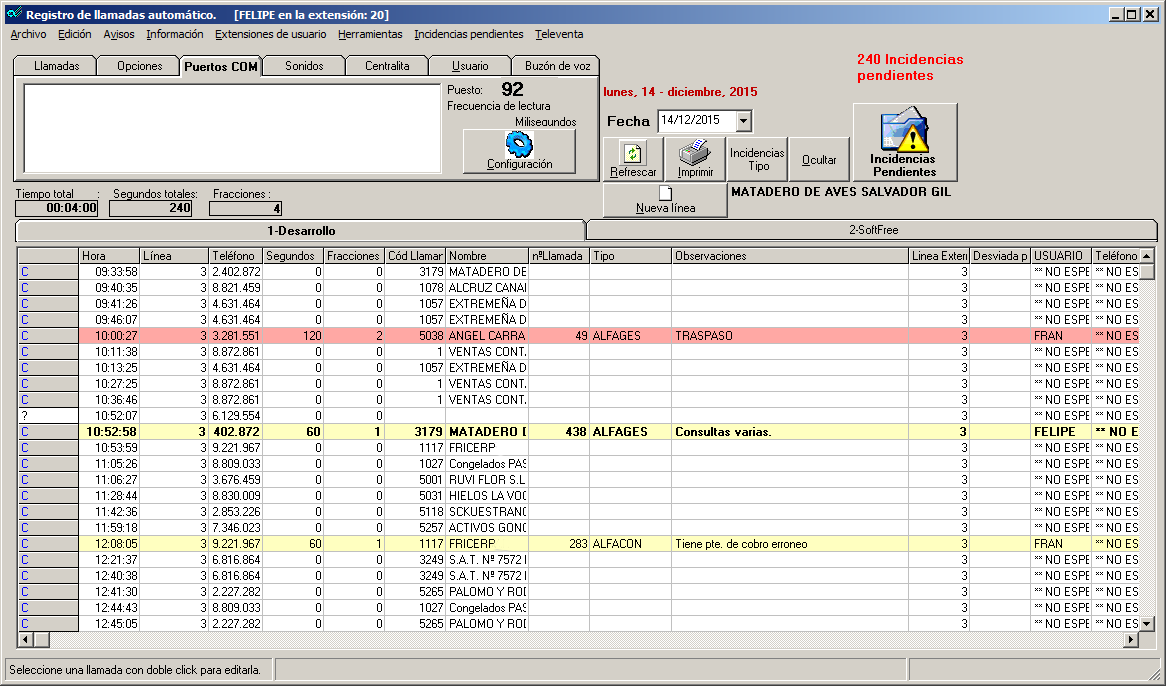 AlfaInc Control de Incidencias Telefónicas